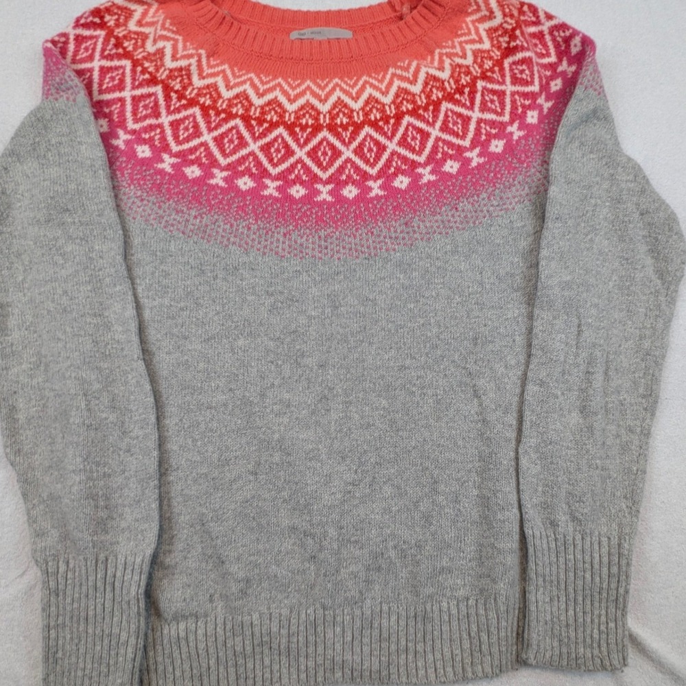 Gap Womens Gray Pink Fair Isle Angora Blend Knit Pullover Sweater Size Medium - Picture 2 of 11